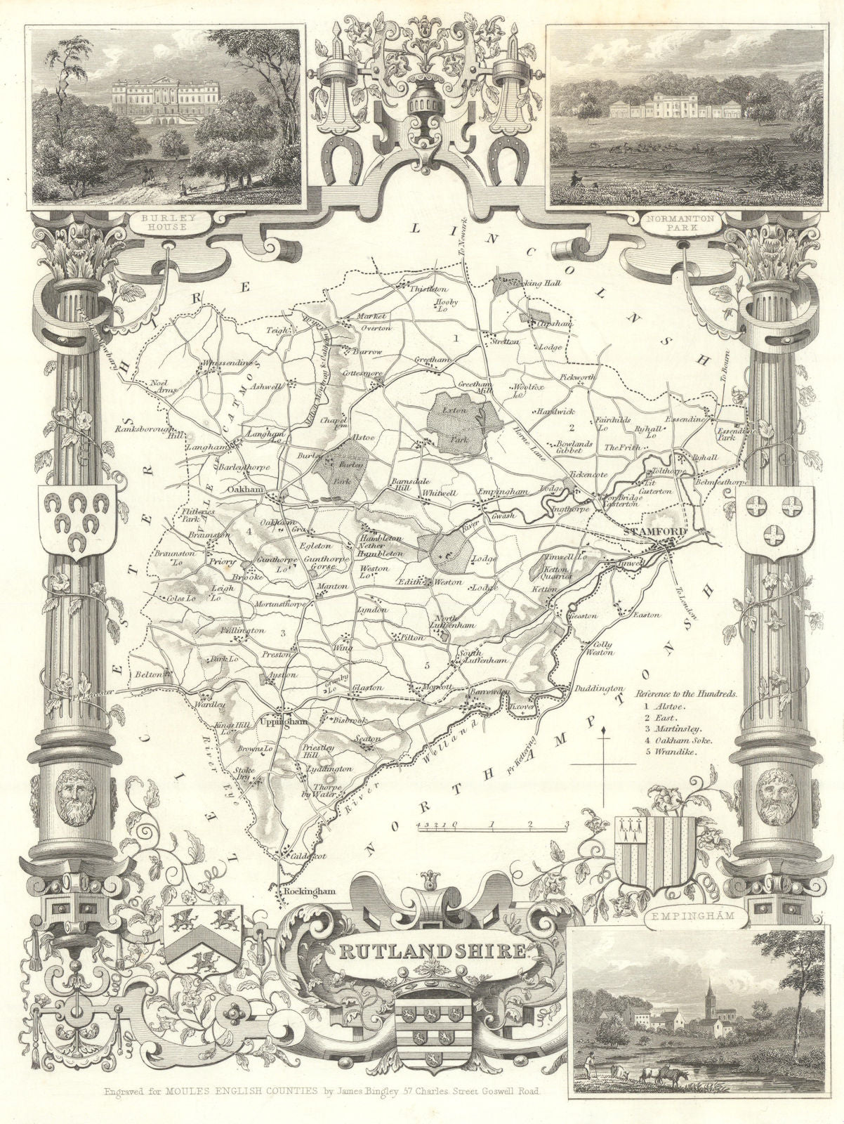 Rutlandshire antique county map by Thomas Moule 1837 old chart